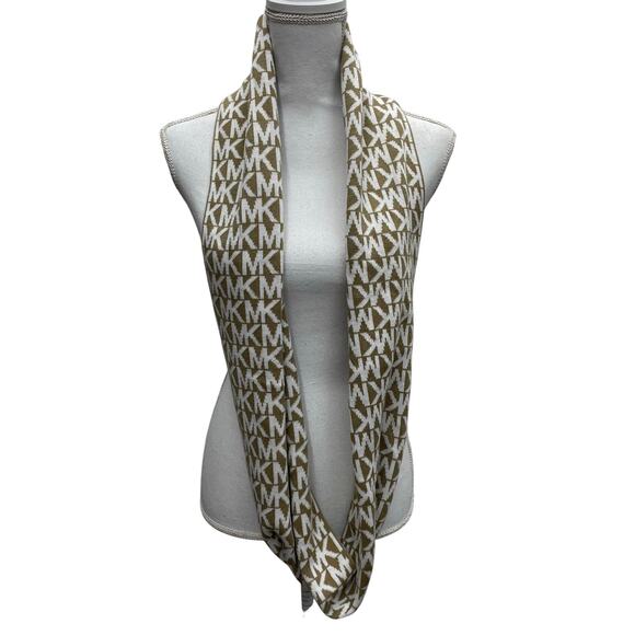 Michael Michael KORS Gold and White Monogram Knit Infinity Scarf - Picture 3 of 5